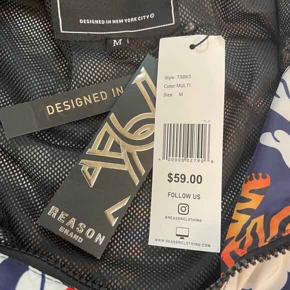 Reason Brand Tiger Print Windbreaker Hoodie Jacket Men’s Medium NWT Streetwear - Picture 3 of 8